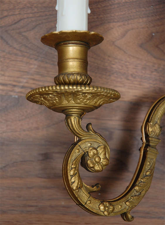 19th Century French Dore Bronze Three-Arm Sconces For Sale 2