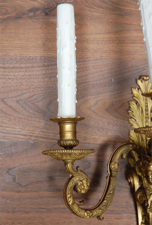 19th Century French Dore Bronze Three-Arm Sconces For Sale 4