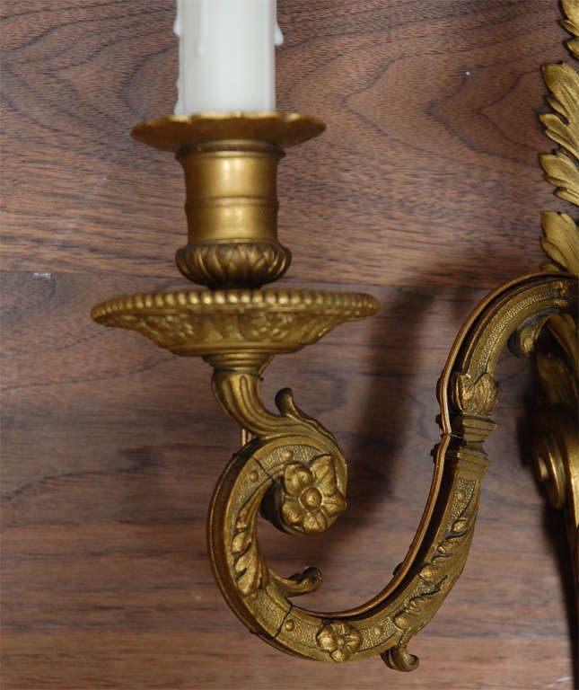 19th Century French Dore Bronze Three-Arm Sconces For Sale 5