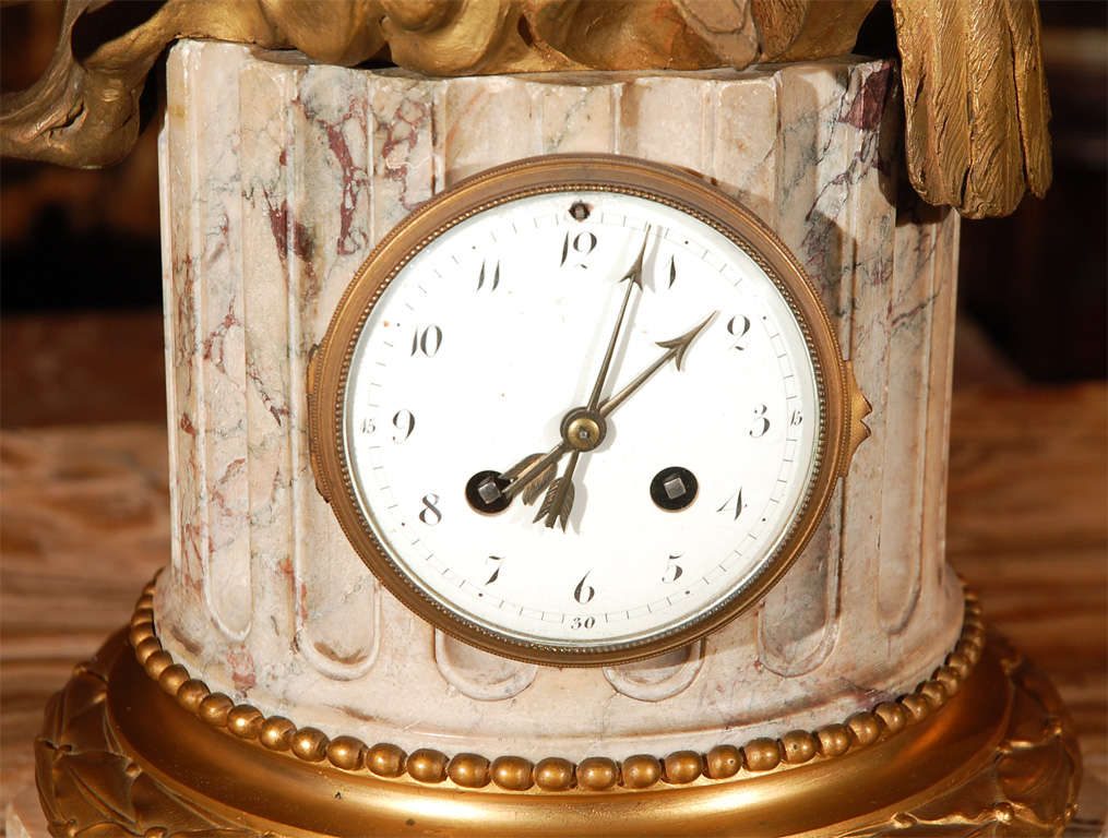 Gilt 19th Century French Dore Bronze and Marble Clock (signed) For Sale