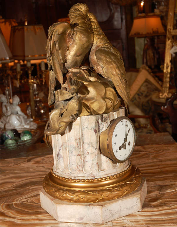 19th Century French Dore Bronze and Marble Clock (signed) For Sale 1