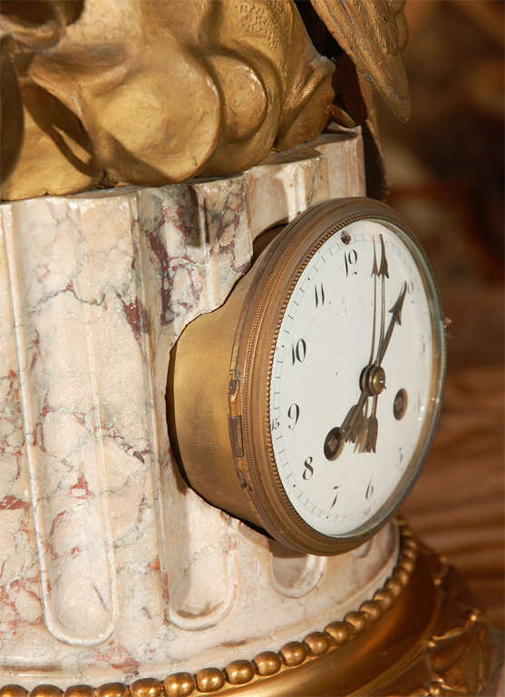 19th Century French Dore Bronze and Marble Clock (signed) For Sale 2