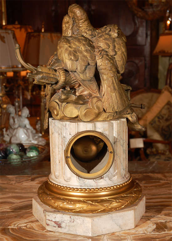 19th Century French Dore Bronze and Marble Clock (signed) For Sale 5