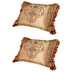 Pair of 19th Century French Metallic Thread Fragment Pillows