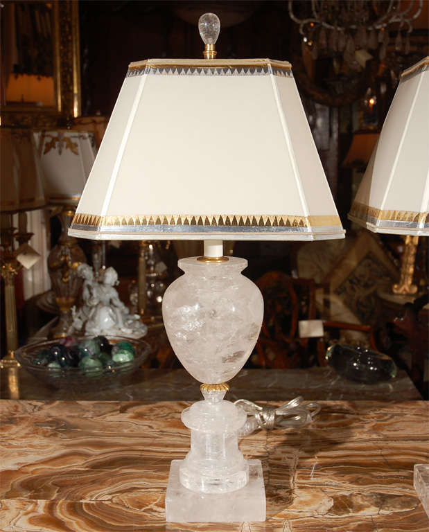 Pair of Rock Crystal Urn Lamps