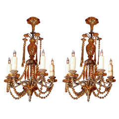 Pair of 1900 -1920 French Amber Cut Glass Chandeliers