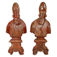 Pair of 18th Century Carved Wood Italian Popes