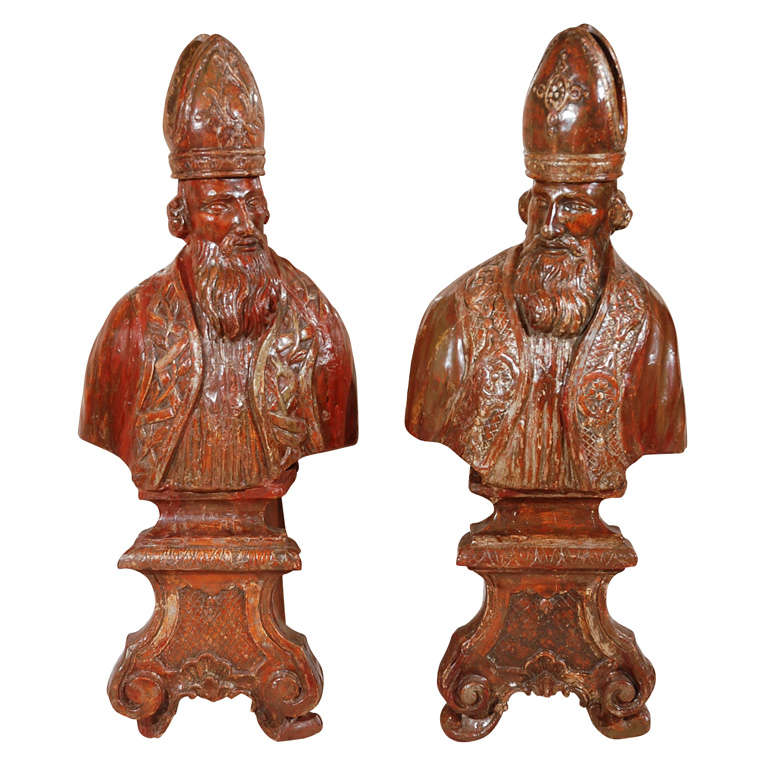 Pair of 18th Century Carved Wood Italian Popes For Sale
