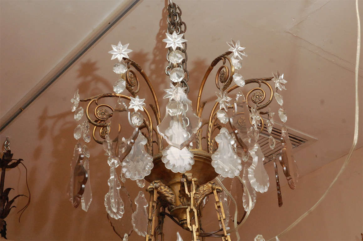 19th c. French Dore Bronze Baccarat Chandelier with Eagle Motif at the top.