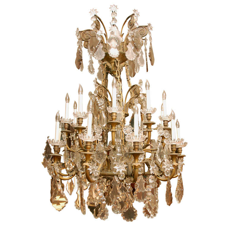 19th c. French Dore Bronze Baccarat Chandelier