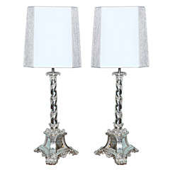 A massive pair of silvered bronze lamps. Circa 1850