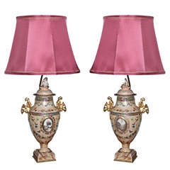 A beautiful pair of 18th century Chinese porcelain lamps.