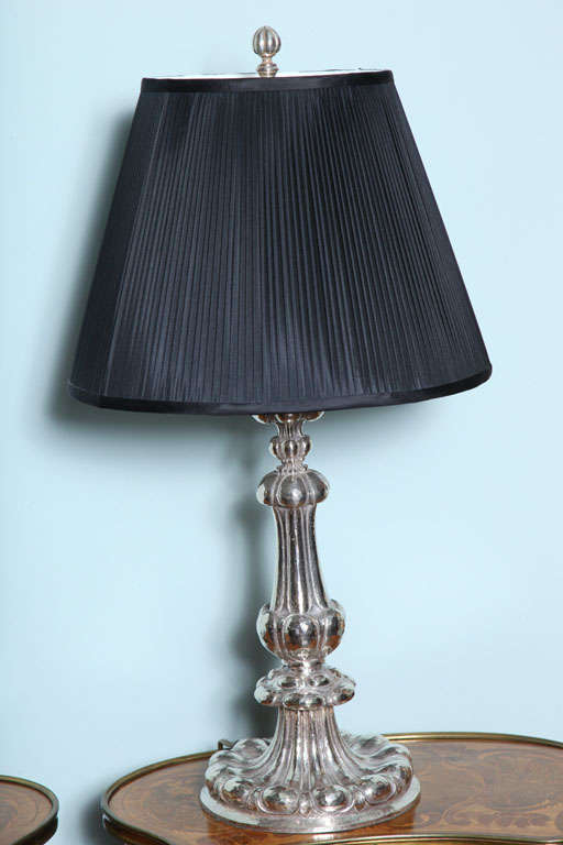 E.F. Caldwell silvered bronze column lamps.