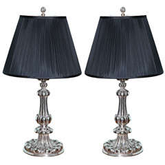 E.F. Caldwell silvered bronze column lamps.