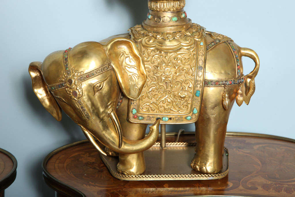 A  pair of ceremonial elephant lamps, late 19th century. In Excellent Condition In Palm Beach, FL