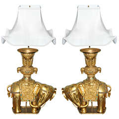 Antique A  pair of ceremonial elephant lamps, late 19th century.