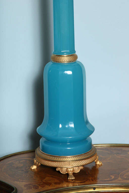 19th Century Pair of Turquoise Colored French Opaline Glass Lamps