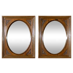 Pair of English 17th.C. Carved Oak Oval Mirror Frames
