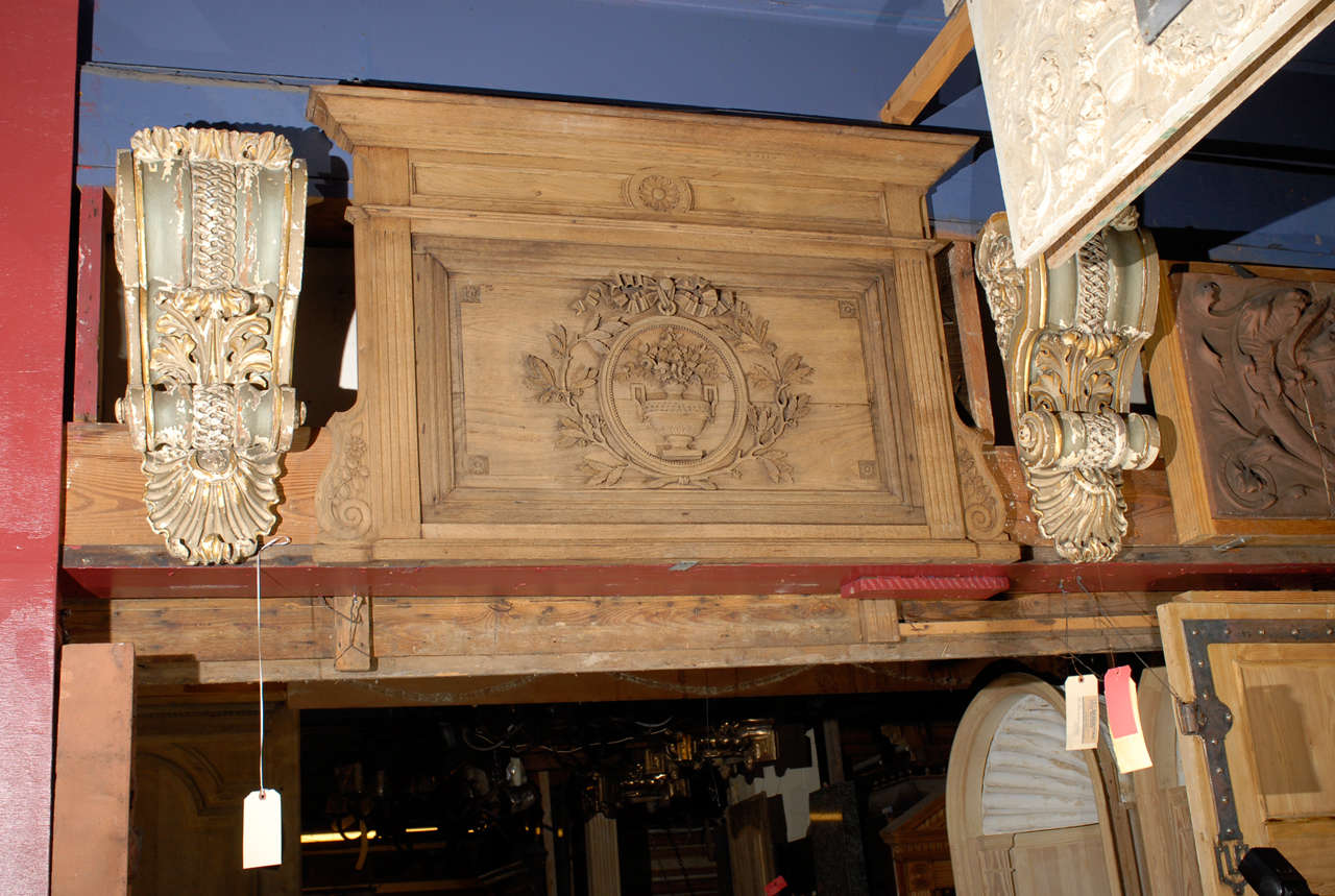French 19th.C. Carved Oak  Paneled Overdoor