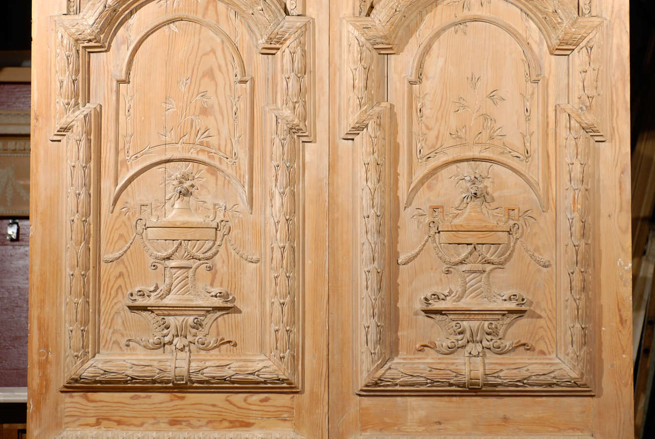 Louis XVI Exceptional Pair of French late 18th.C. Carved Pine Doors. For Sale