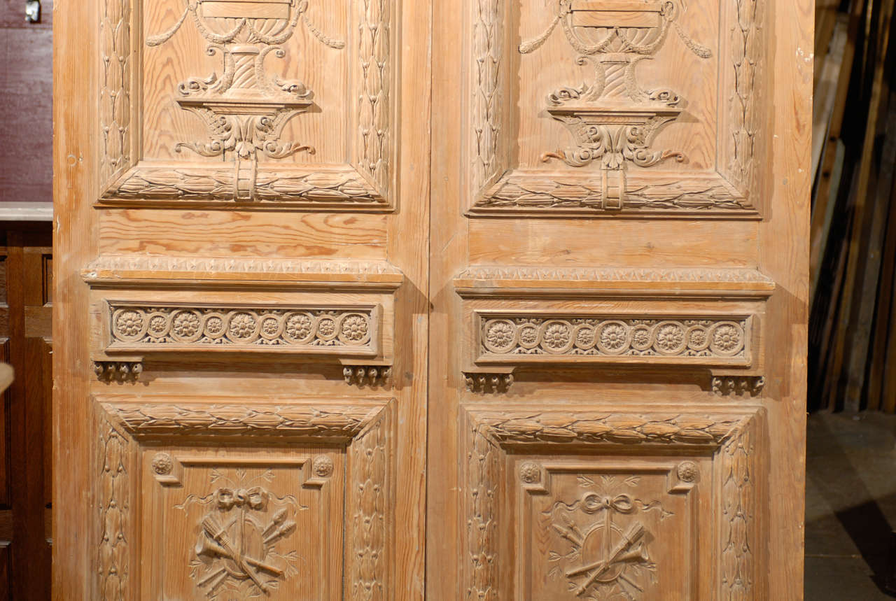 18th Century and Earlier Exceptional Pair of French late 18th.C. Carved Pine Doors. For Sale