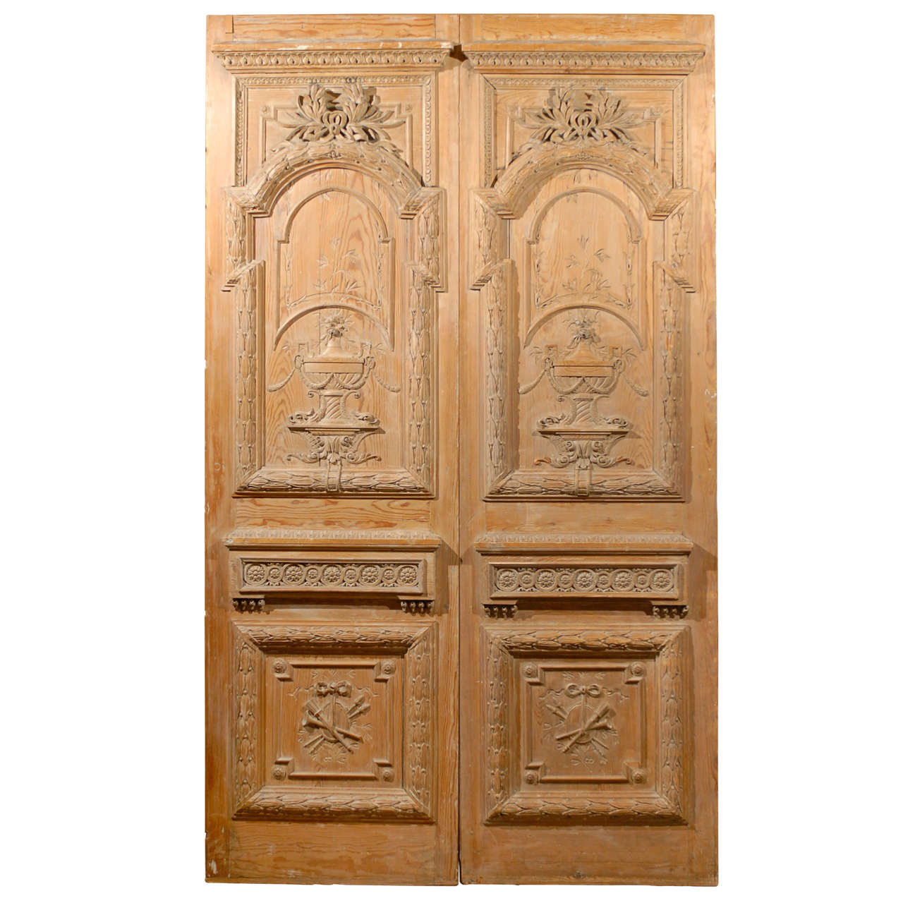 Exceptional Pair of French late 18th.C. Carved Pine Doors. For Sale