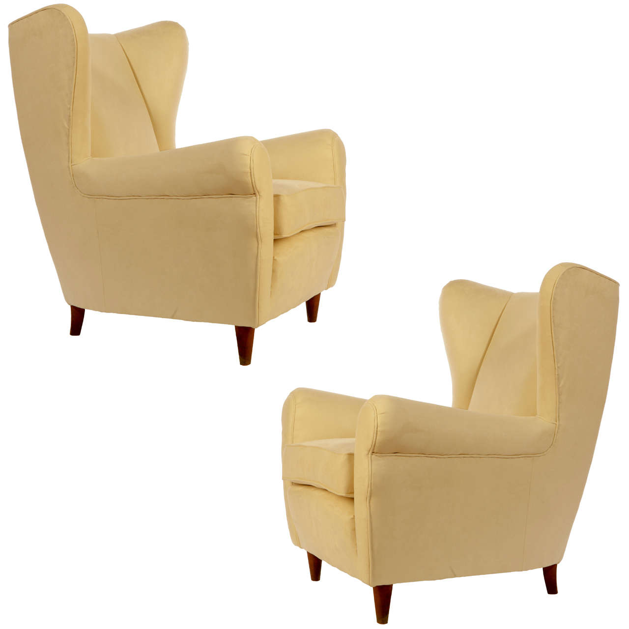 Mid-20th Century Pair of Elegant Wingback Italian Armchairs, circa 1940