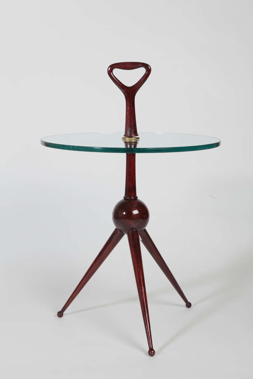 Rare side table by  CESARA LACCA 
ashed wood, glass handmade
Measures: h 70 cm dia: 45 cm 
Literature:Esempi Sale di soggiorno camini Aloi, 1957, édition Hoepli. pp 216-217