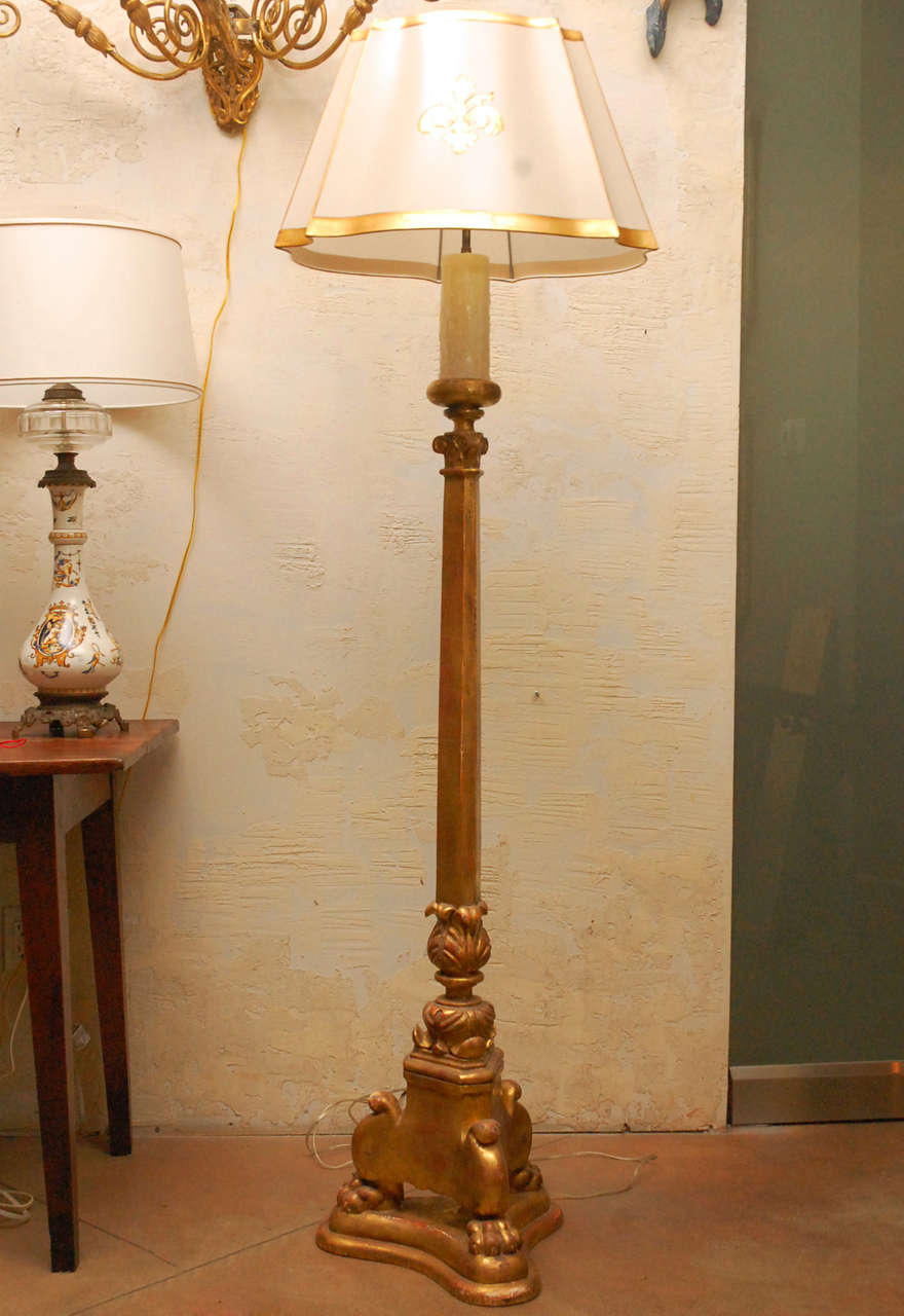 Italian Gilded Floorlamp W/ Fleur De Liz Shade