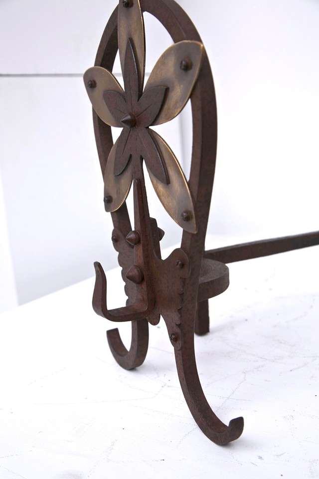 Louis Majorelle Wrought Iron & Brass Andirons In Good Condition In Mt. Kisco, NY