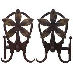 Louis Majorelle Wrought Iron & Brass Andirons