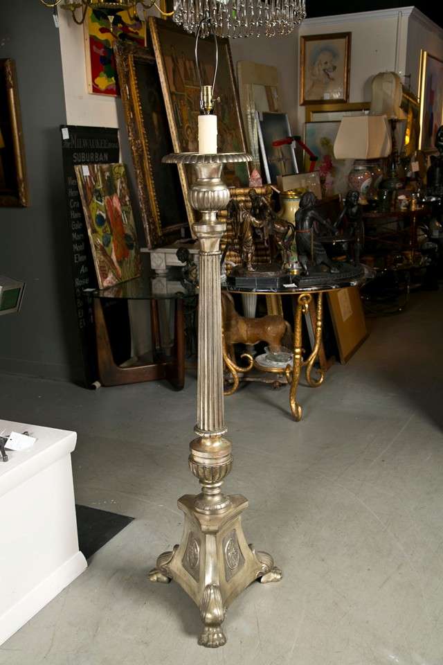 Pair of silverplated bronze late 19th century Rococo revival floor lamps newly rewired.