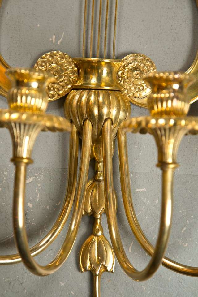 Pair of Caldwell Lyre Sconces For Sale 3