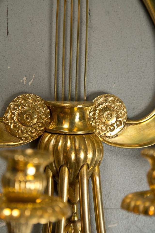 Pair of Caldwell Lyre Sconces For Sale 4