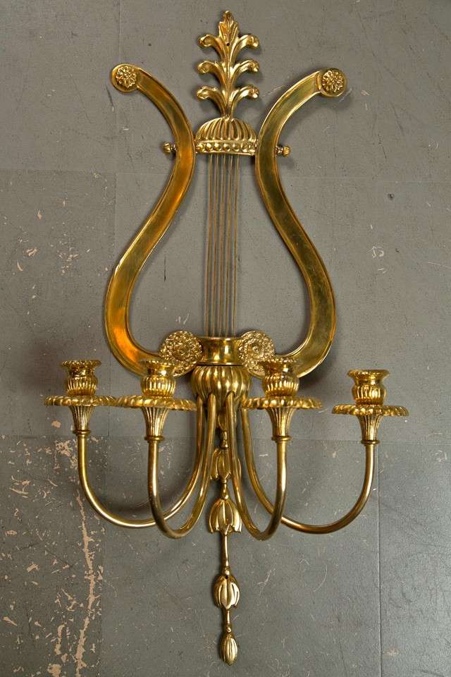 Circa 1920's gilt bronze Caldwell sconces four light neoclassical style. three pair available.