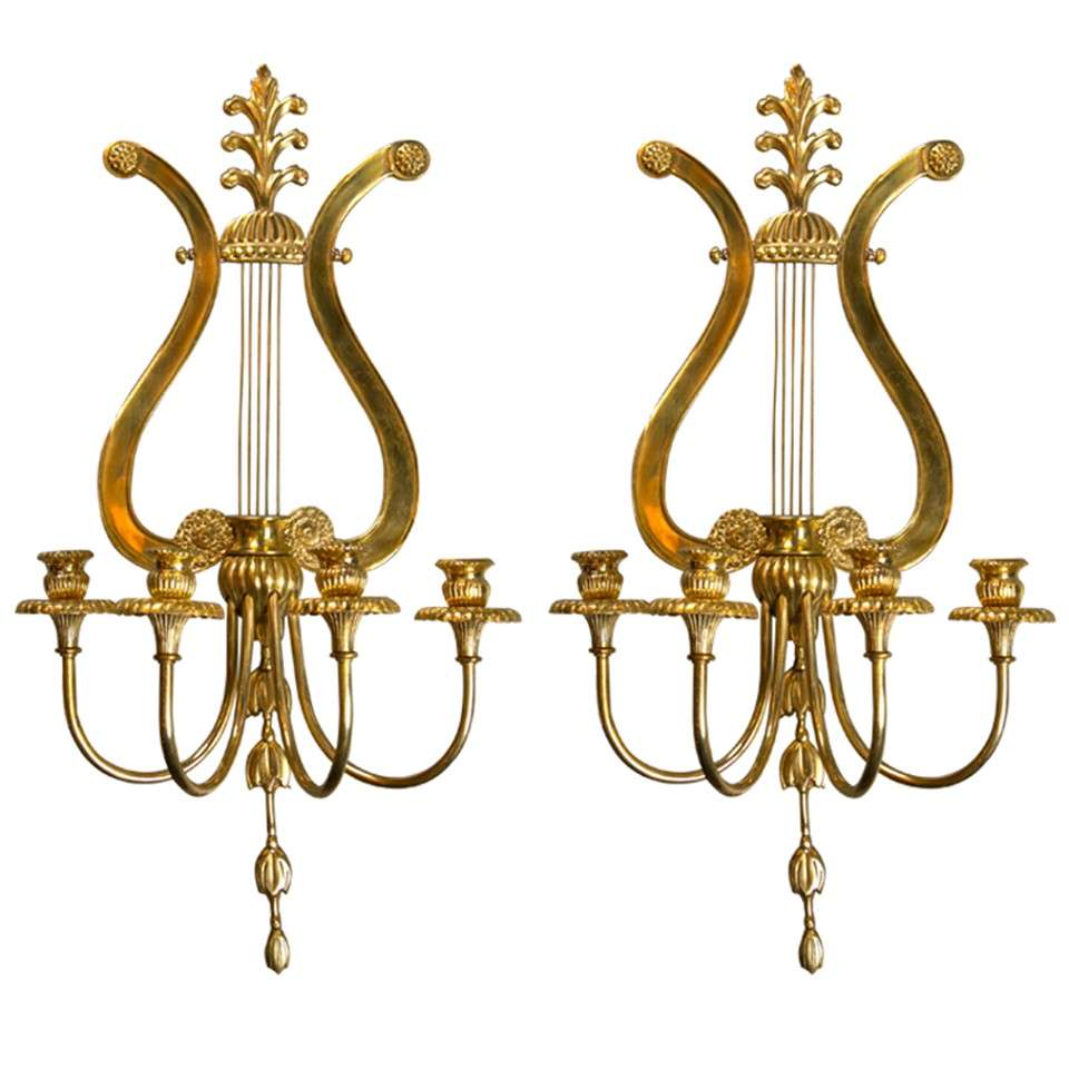 Pair of Caldwell Lyre Sconces For Sale