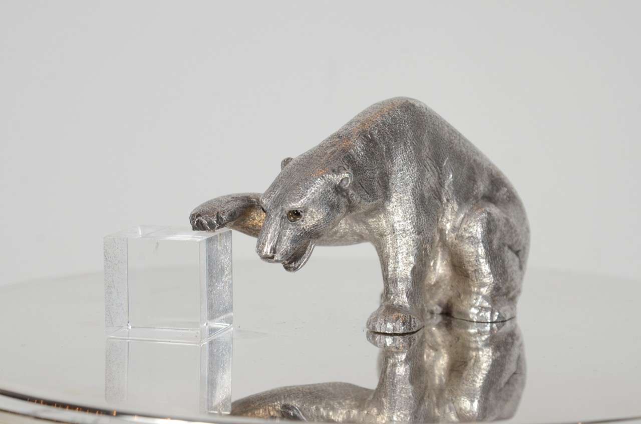 Italian Figurative Polar Bear Silver Plate Mid-Century Modernist Ice / Wine Cooler