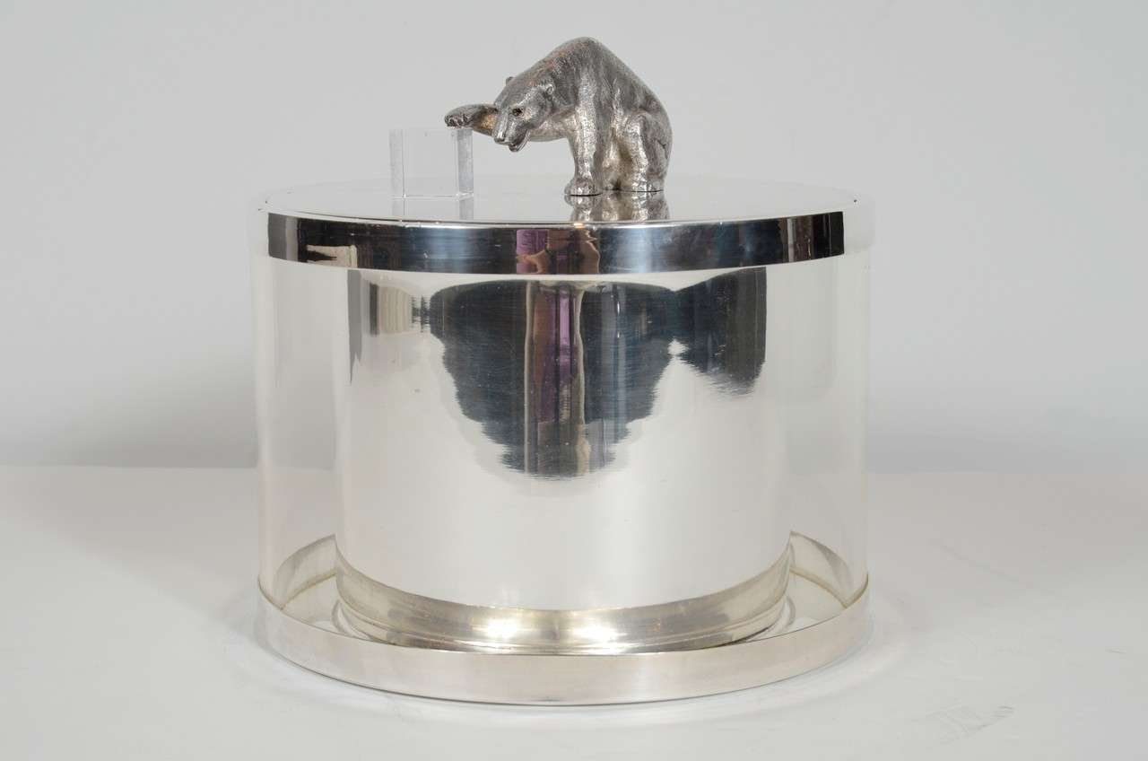 Figurative Polar Bear Silver Plate Mid-Century Modernist Ice / Wine Cooler In Excellent Condition In New York, NY