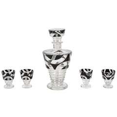 Art deco Czech-slovakian Decanter Set with Four Glasses