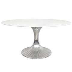Modernist White Granite & Fluted Metal Base Dining Table