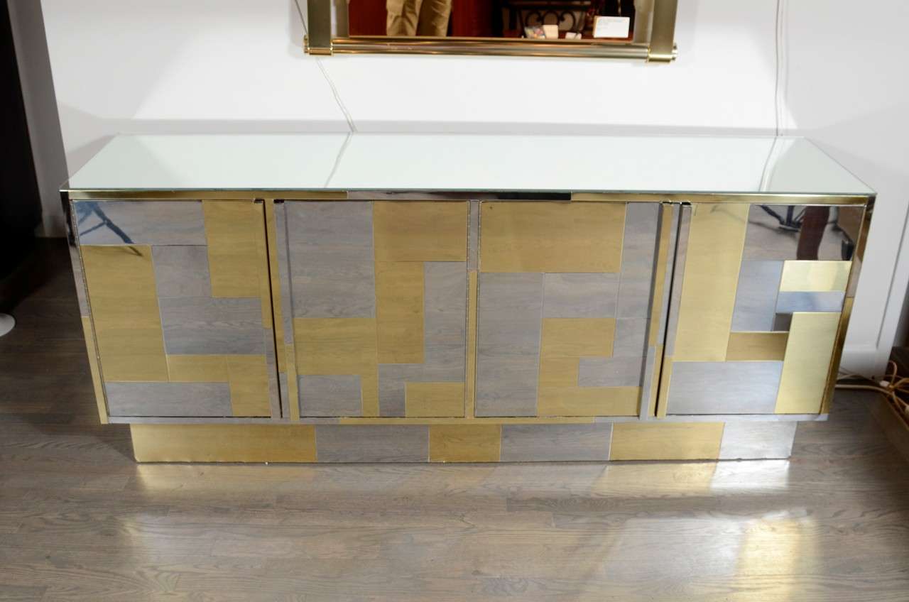 Modernist Sideboard Designed by Paul Evans in Mirror, Brass & Nickel
