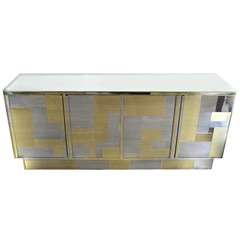 Modernist Sideboard Designed by Paul Evans in Mirror, Brass & Nickel