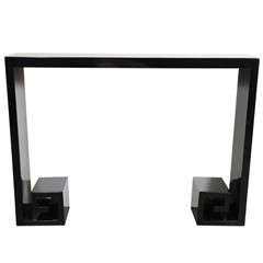 Mid Century Greek Key Design Console in Black Lacquer