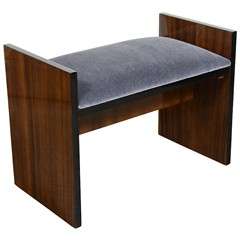 Art Deco Machine Age Bench/Ottoman in Bookmatched Walnut & Black Lacquer
