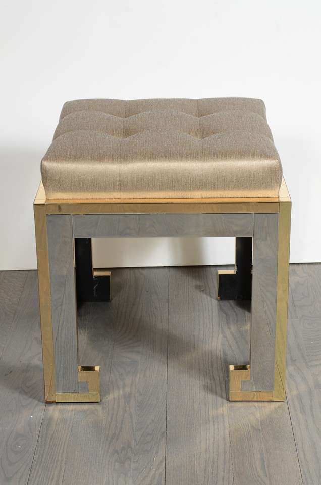 Mid-Century Modern Pair of Greek Key Stools in the manner of Paul Evans