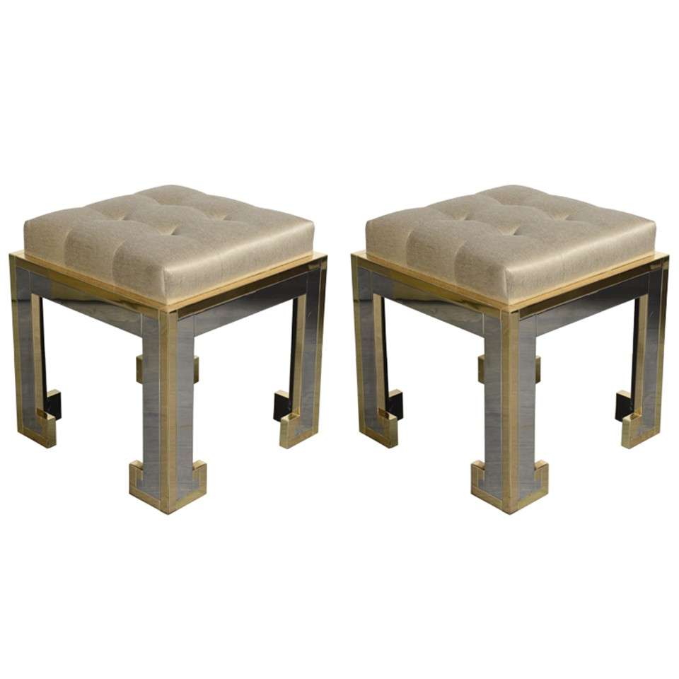 Pair of Greek Key Stools in the manner of Paul Evans