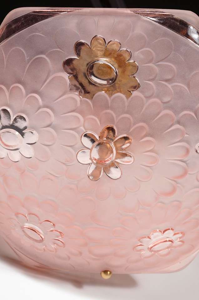Rose Glass Art Deco Inverted Dome Chandelier by Degue 1