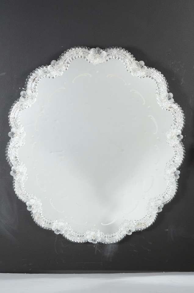 Elegant Scalloped Venetian Mirror with Murano Glass Appliqués