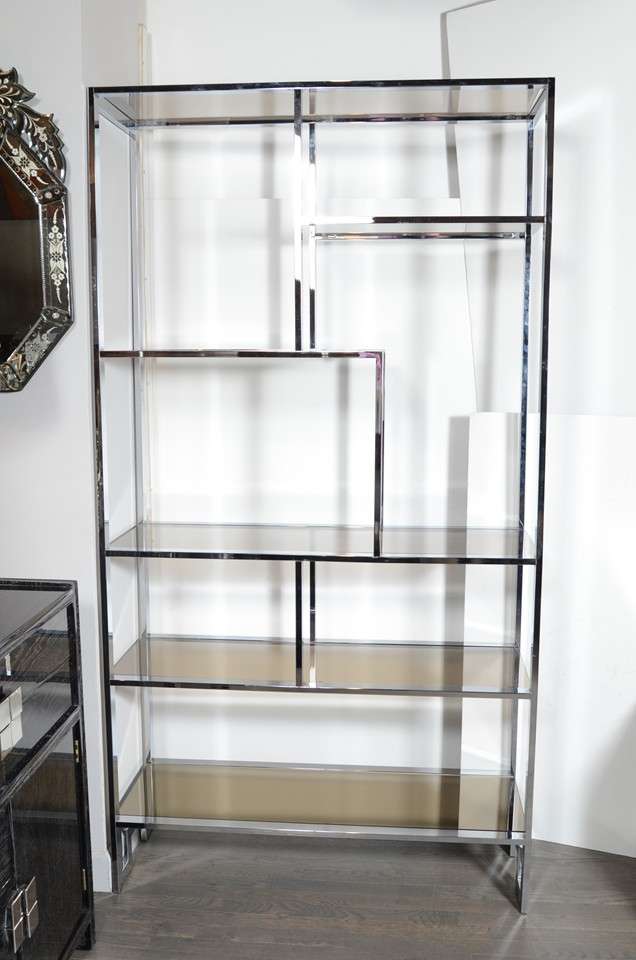 American Modernist Chromed Etagere With Bronze Mirror & Smoked Glass by Milo Baughman