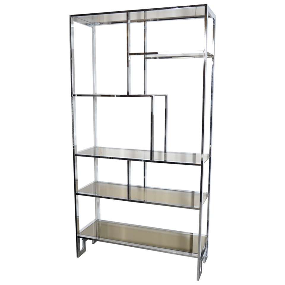Modernist Chromed Etagere With Bronze Mirror & Smoked Glass by Milo Baughman